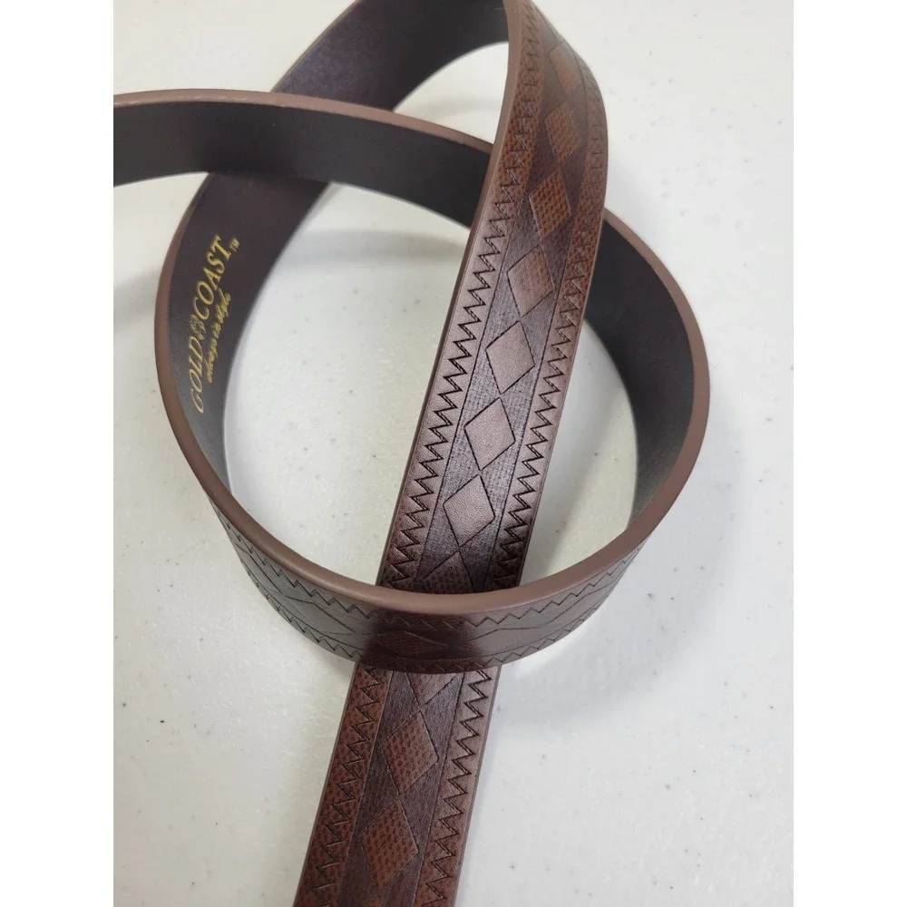 Gold Coast Belt Men 42 Western Cowboy Embossed Diamond Stitch Farmhouse Brown